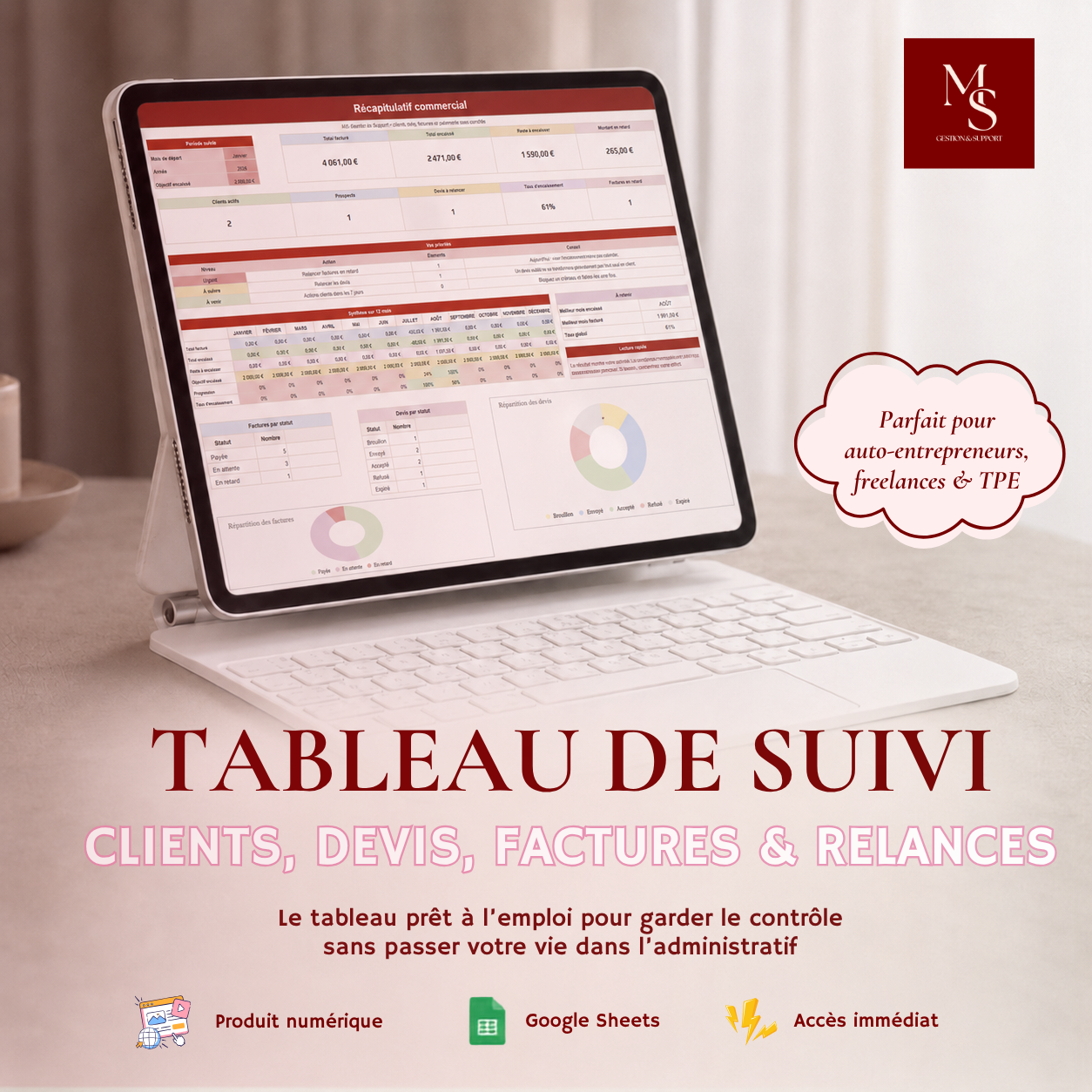 Tableau de suivi clients, devis, factures et relances - Google Sheets